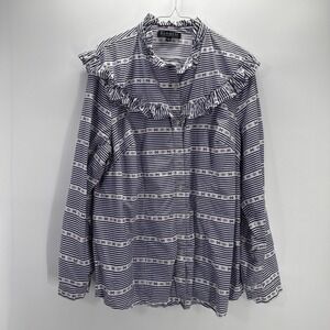 ELOQUII Elements Blue Chambray Shirt Blouse Oversized‎ Ruffle Collar Size 20